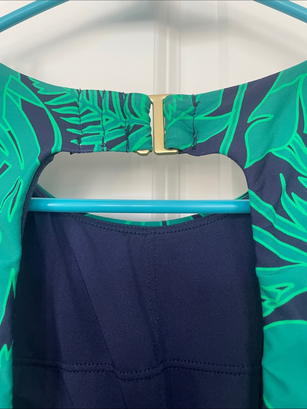 Lands' End Navy One-Piece Swimsuit with Green Trim - Picture 4 of 4